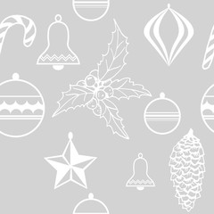 Christmas tree toys and holly seamless pattern