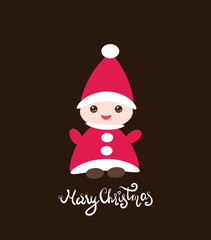 Merry Christmas card design Kawaii Funny gnome in red hats on black background. Vector