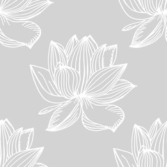 lotus, water lily seamless floral pattern hand drawn sketch