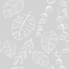 seamless floral pattern tropical palm leaves hand drawn sketch