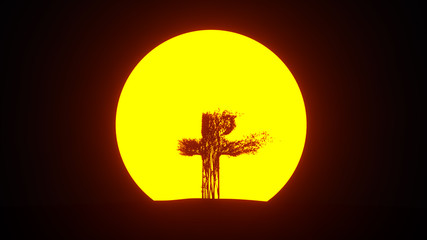 Silhouette of growing tree in a shape of a Cross. Eco Concept. 3D rendering.