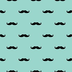 Seamless vector pattern, background or texture with black curly vintage retro gentleman mustaches on green background.