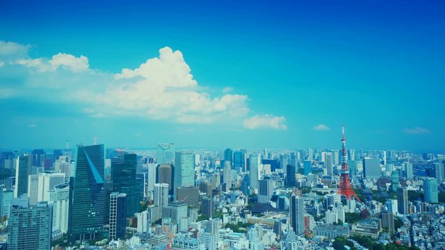 4K 東京風景　タイムラプス　夏の空　湧き上がる入道雲
