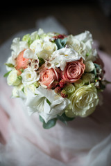 the most beautiful flowers, magnificent bouquets of flowers on the leg in the interior of the restaurant for a festive floristry store or wedding salon for the bride or groom, a bridal bouquet, butane