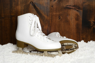 women retro ice skates in snow