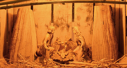 Christmas Nativity Scene with Jesus infant, Mary and Joseph