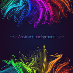 Background with element abstract colorful curved wavy lines. Dark theme.