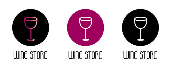 Wine store logo collection. Beverage shop emblems. Vine glass with circle. Vector illustration
