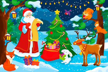 Santa Claus Checking Christmas Presents For Animals