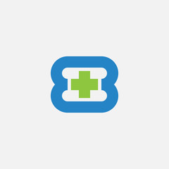 8 and symbol plusl logo. Eight and plus - design element or icon. Logotype template.