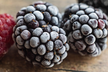  blackberry, macro photo, and a light background, frozen blueberries, summer berries, diet, health