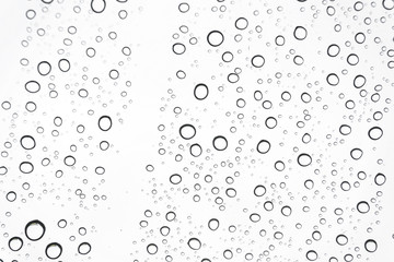 Fototapeta na wymiar Rain drops on glasses surface background./Natural pattern of raindrops on white background.