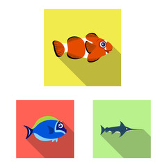 Isolated object of sea and animal logo. Collection of sea and marine stock symbol for web.