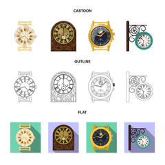 Vector illustration of clock and time symbol. Collection of clock and circle stock symbol for web.