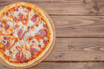 Pizza capricciosa traditional italian meal from prosciutto mushrooms artichokes egg parmesan olives.