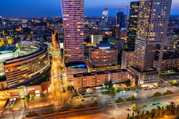 Fototapeta na wymiar Warsaw City Downtown By Night In Poland