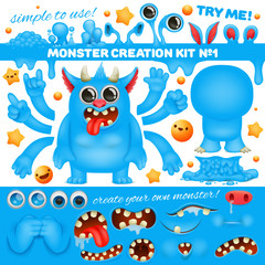 Monster emoji cartoon character creation kit. Diy collection.