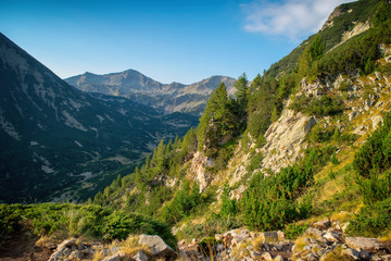 Path between Vihren hut and Vihren peak in Pirin national park, near Bansko, Bulgaria