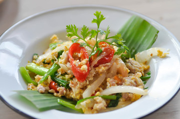 stir fried egg and minced pork or stir fried egg and fermented pork