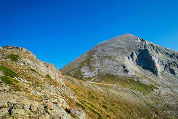 Path between Vihren hut and Vihren peak in Pirin national park, near Bansko, Bulgaria