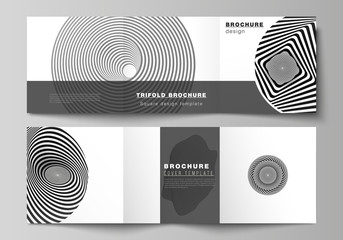 Minimal vector editable layout of square format covers design templates for trifold brochure, flyer, magazine. Abstract 3D geometrical background with optical illusion black and white design pattern.