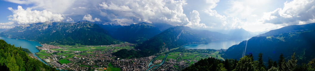 Panoramic view of Brienz and Thun lake in Switzerland
