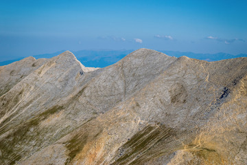 Path between Vihren hut and Vihren peak in Pirin national park, near Bansko, Bulgaria