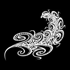 Fototapeta na wymiar White Outline Bohemian Boho Bird Feather. Hand drawn Doodles. Sketch Style. Vintage White Feather on Black Background