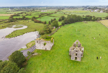Fototapeta na wymiar Aerial view of Annaghkeen Castle
