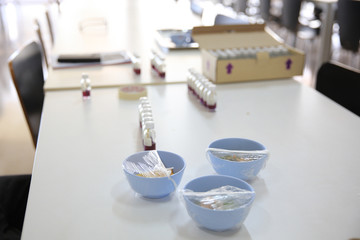 Quality control food safety inspector , nurse inspect food quality by chemical process