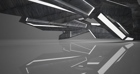 Abstract  concrete interior with neon lighting. 3D illustration and rendering.