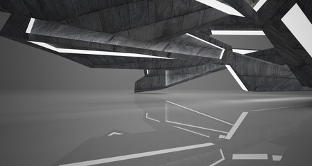 Abstract  concrete interior with neon lighting. 3D illustration and rendering.