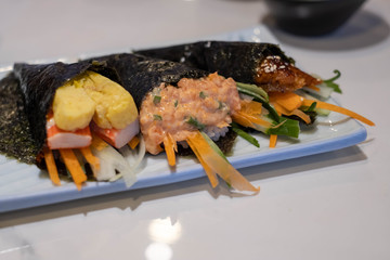 Temaki sushi , japanese traditional food.