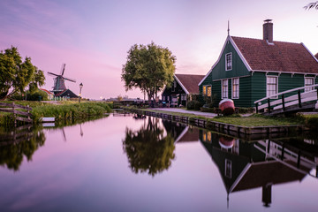 Zaanse Schans windmill village in the Netherlands, zaanse schans is a small wooden house village in Holland, Dutch windmills