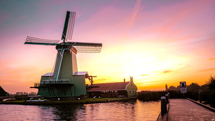 Zaanse Schans windmill village in the Netherlands, zaanse schans is a small wooden house village in Holland, Dutch windmills