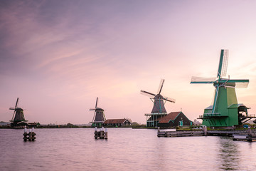 Zaanse Schans windmill village in the Netherlands, zaanse schans is a small wooden house village in Holland, Dutch windmills