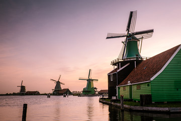 Zaanse Schans windmill village in the Netherlands, zaanse schans is a small wooden house village in Holland, Dutch windmills