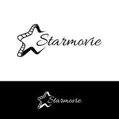 vector star with film reel logo deign for cinema/movie production, simple flat style, modern black white design