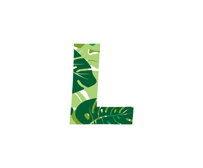 Tropical Jungle Vector Logo Letter L. L Letter Design Vector Jungle Tropical Leaves.