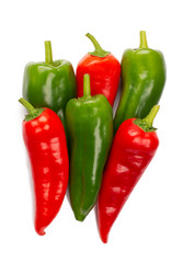 Red and green peppers isolated on white background