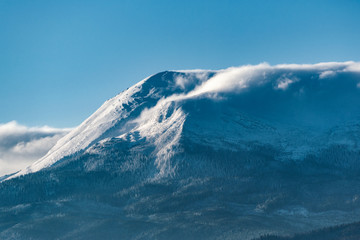Fototapeta na wymiar winter landscape. mountains on horizon covered with snow