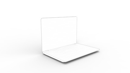 3d rendering sketch of a laptop computer isolated in white background
