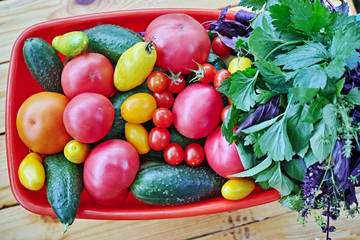 Trolley with vegetables top view