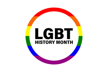 LGBT history month in October. LGBT flag in text. Poster, card, banner, background, T-shirt design. 