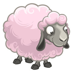 Cartoon fluffy funny sheep stands alone. Isolated