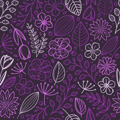 Violet floral seamless background. Template for a text