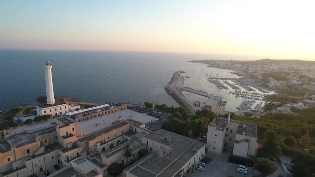 santa maria di leuca (salento - puglia - italy) aerial view shot at sunset from 4k drone