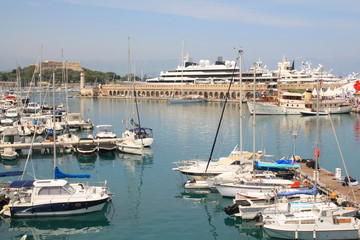 Sail boats and yachting in the Marina of Antibes, Port Vauban, one of the biggest marina in Europe...