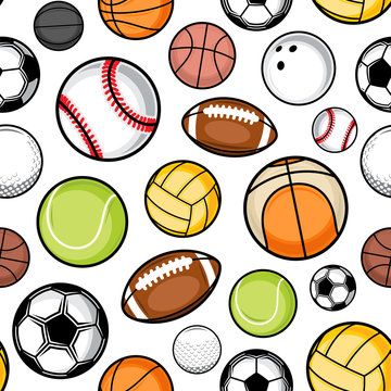 Vector colorful sport balls seamless pattern or background Stock Vector