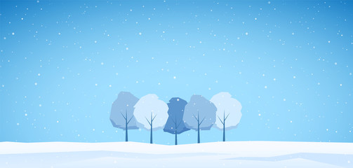 Fototapeta na wymiar Winter landscape with trees on snowy field.